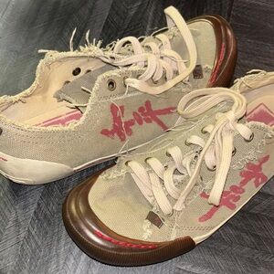Steve Madden Army Green, /Red Distressed Sneakers
